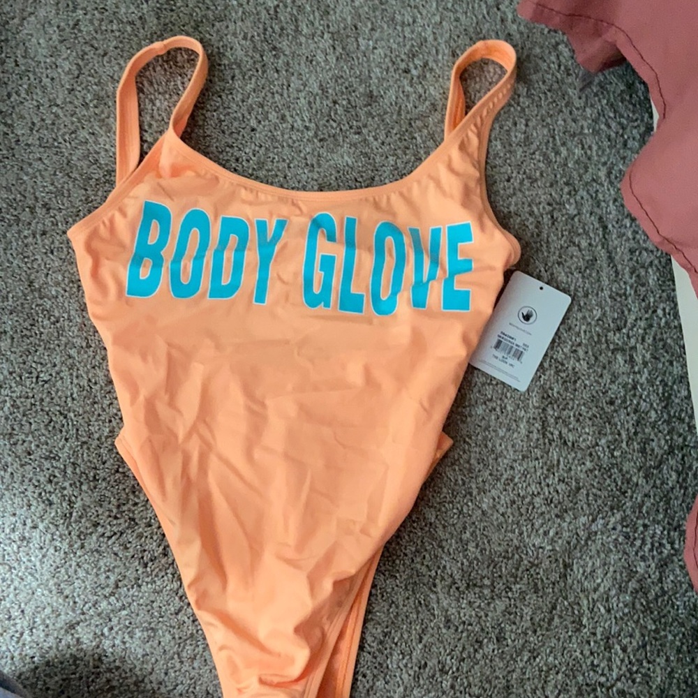 Neon orange one piece bathing suit